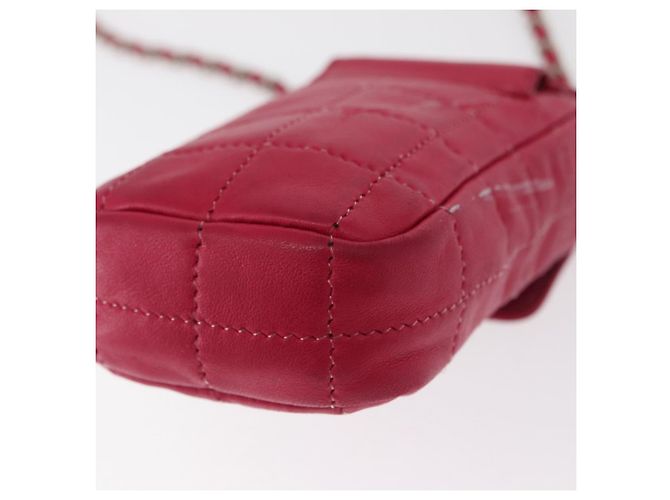 CHANEL Bolsa de Ombro Choco Bar em Couro Rosa Prata com Corrente e CC Auth BA8714 - vista 10
