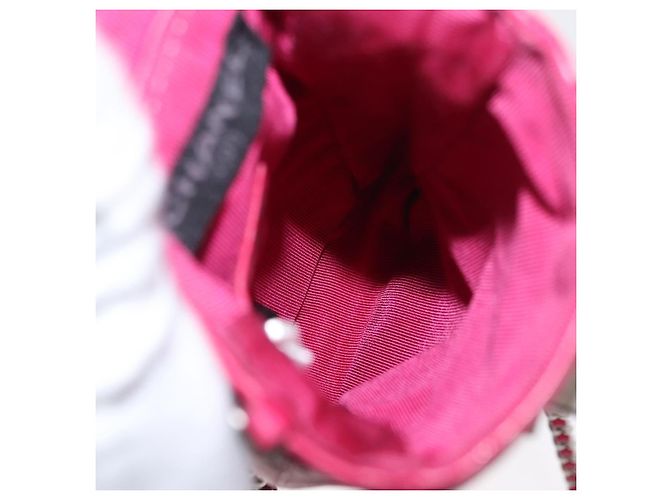 CHANEL Bolsa de Ombro Choco Bar em Couro Rosa Prata com Corrente e CC Auth BA8714 - vista 11