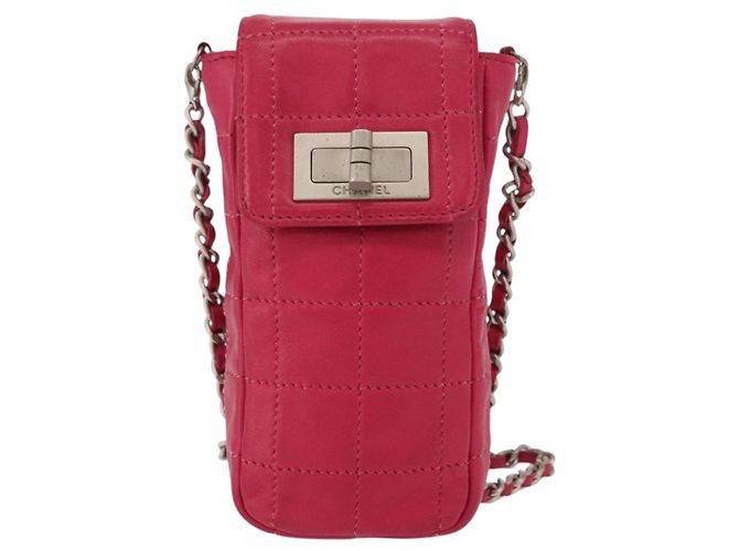 CHANEL Bolsa de Ombro Choco Bar em Couro Rosa Prata com Corrente e CC Auth BA8714 - vista 13