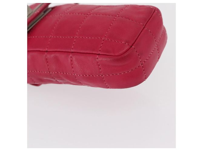 CHANEL Bolsa de Ombro Choco Bar em Couro Rosa Prata com Corrente e CC Auth BA8714 - vista 14