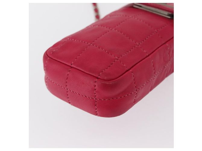 CHANEL Bolsa de Ombro Choco Bar em Couro Rosa Prata com Corrente e CC Auth BA8714 - vista 16