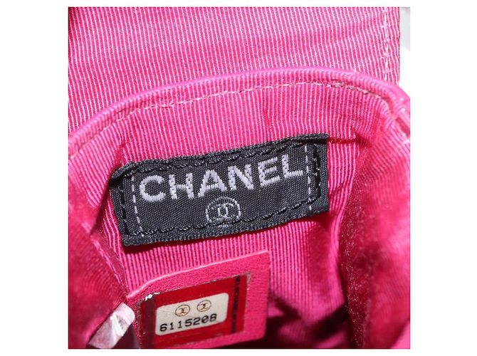 CHANEL Bolsa de Ombro Choco Bar em Couro Rosa Prata com Corrente e CC Auth BA8714 - vista 19