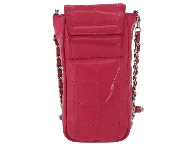CHANEL Bolsa de Ombro Choco Bar em Couro Rosa Prata com Corrente e CC Auth BA8714 - vista 2