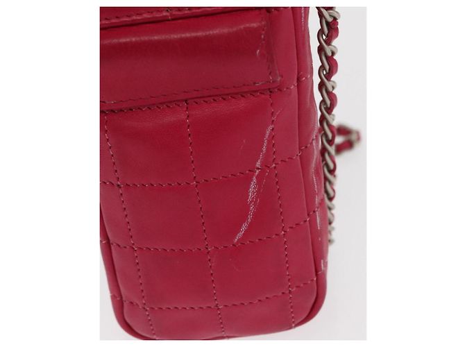 CHANEL Bolsa de Ombro Choco Bar em Couro Rosa Prata com Corrente e CC Auth BA8714 - vista 3