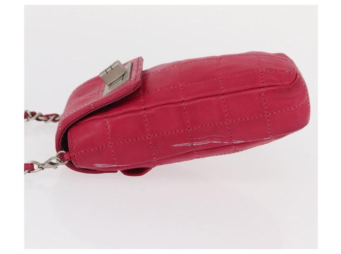 CHANEL Bolsa de Ombro Choco Bar em Couro Rosa Prata com Corrente e CC Auth BA8714 - vista 5