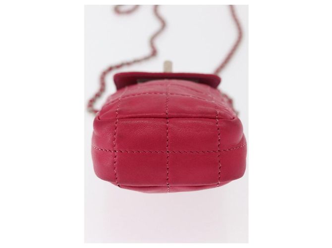 CHANEL Bolsa de Ombro Choco Bar em Couro Rosa Prata com Corrente e CC Auth BA8714 - vista 6