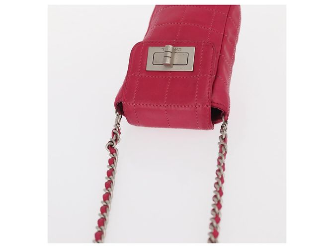 CHANEL Bolsa de Ombro Choco Bar em Couro Rosa Prata com Corrente e CC Auth BA8714 - vista 7