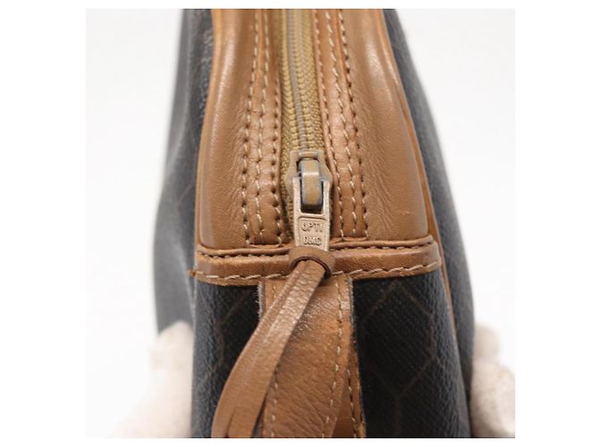 Borsa a spalla in tela a nido d'ape PVC Christian Dior nera marrone oro Auth ka647 - vista 10