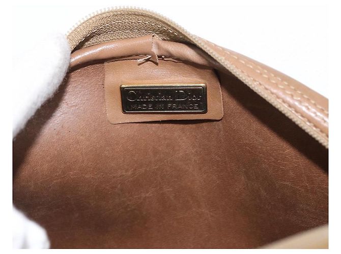 Borsa a spalla in tela a nido d'ape PVC Christian Dior nera marrone oro Auth ka647 - vista 11