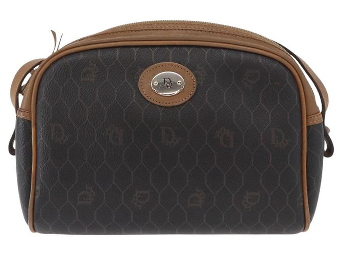 Borsa a spalla in tela a nido d'ape PVC Christian Dior nera marrone oro Auth ka647 - vista 13