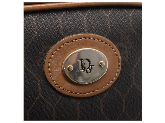 Borsa a spalla in tela a nido d'ape PVC Christian Dior nera marrone oro Auth ka647 - vista 18