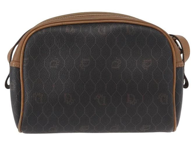 Borsa a spalla in tela a nido d'ape PVC Christian Dior nera marrone oro Auth ka647 - vista 2