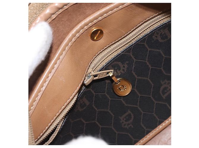 Borsa a spalla in tela a nido d'ape PVC Christian Dior nera marrone oro Auth ka647 - vista 21