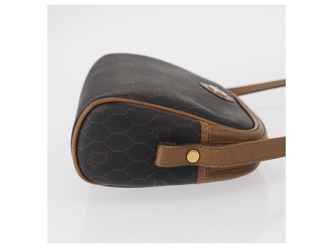 Borsa a spalla in tela a nido d'ape PVC Christian Dior nera marrone oro Auth ka647 - vista 3