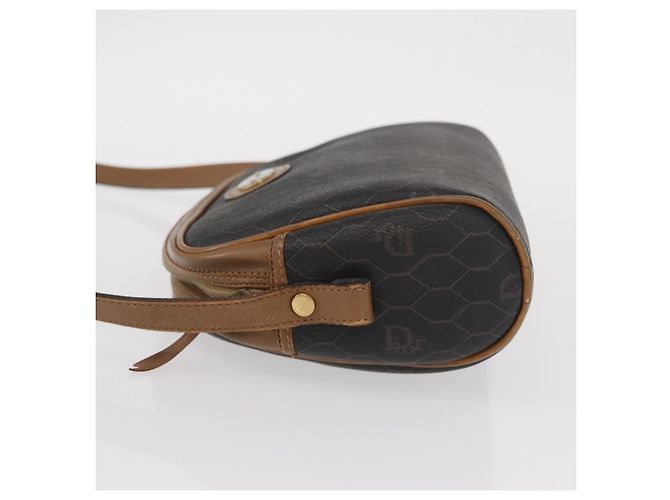 Borsa a spalla in tela a nido d'ape PVC Christian Dior nera marrone oro Auth ka647 - vista 4