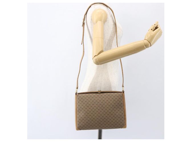 Gucci Borsa a Spalla Micro GG Supreme PVC Beige Oro 001 20 1368 Auth 156987 D'oro - vista 26