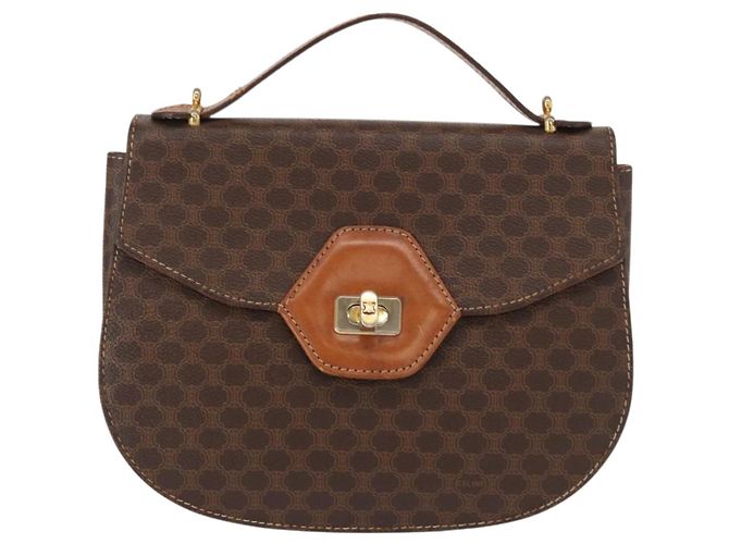 Céline Borsa a mano in tela Macadam CELINE in pelle PVC marrone oro Auth 157765 D'oro - vista 13