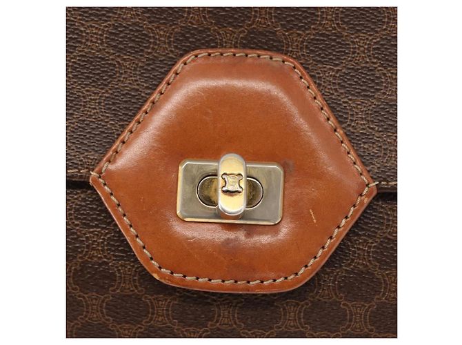 Céline Borsa a mano in tela Macadam CELINE in pelle PVC marrone oro Auth 157765 D'oro - vista 18