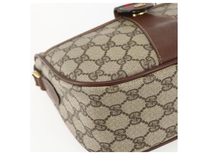 Borsa Sherry Line GG Supreme Web di GUCCI in PVC beige e oro 001 58 6177 Auth 157107 D'oro - vista 14