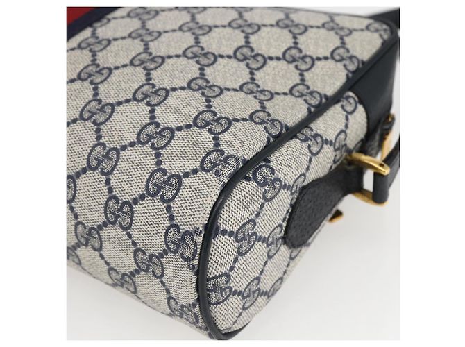 Borsa a Spalla Gucci GG Supreme Sherry Line PVC Navy Gold Auth ka697 D'oro Blu navy - vista 12