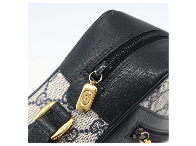 Borsa a Spalla Gucci GG Supreme Sherry Line PVC Navy Gold Auth ka697 D'oro Blu navy - vista 14
