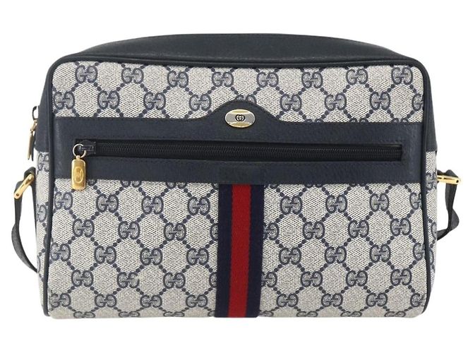 Borsa a Spalla Gucci GG Supreme Sherry Line PVC Navy Gold Auth ka697 D'oro Blu navy - vista 2