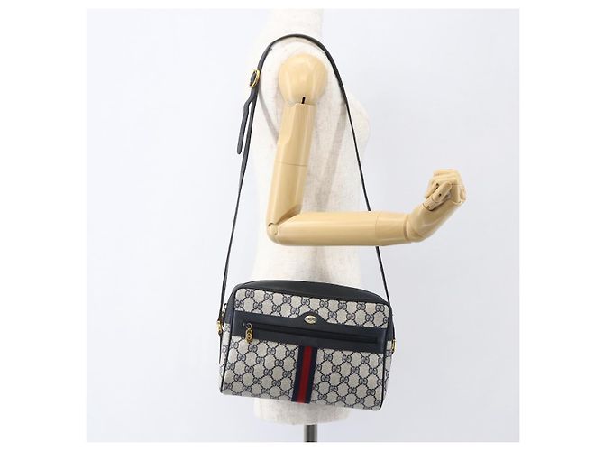 Borsa a Spalla Gucci GG Supreme Sherry Line PVC Navy Gold Auth ka697 D'oro Blu navy - vista 23