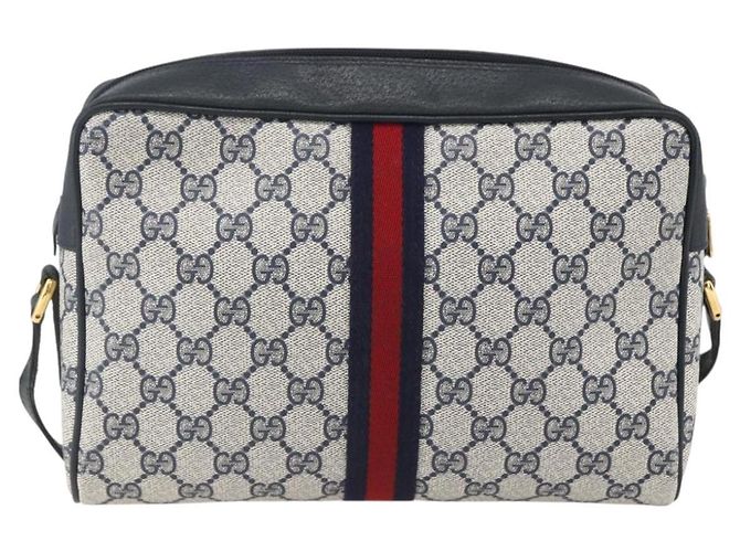 Borsa a Spalla Gucci GG Supreme Sherry Line PVC Navy Gold Auth ka697 D'oro Blu navy - vista 3