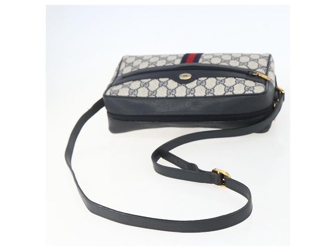 Borsa a Spalla Gucci GG Supreme Sherry Line PVC Navy Gold Auth ka697 D'oro Blu navy - vista 7