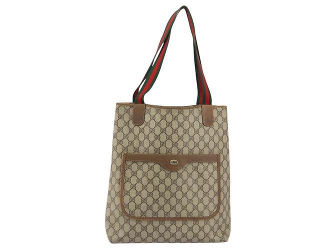 Borsa tote Gucci GG Supreme Web Sherry Line in PVC beige e rosso 39 02 003 Auth BA8627 - vista 2