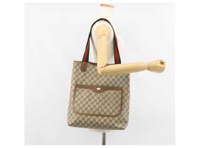 Borsa tote Gucci GG Supreme Web Sherry Line in PVC beige e rosso 39 02 003 Auth BA8627 - vista 21