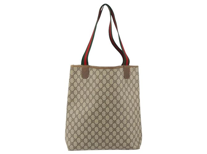 Borsa tote Gucci GG Supreme Web Sherry Line in PVC beige e rosso 39 02 003 Auth BA8627 - vista 3