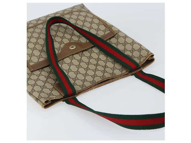 Borsa tote Gucci GG Supreme Web Sherry Line in PVC beige e rosso 39 02 003 Auth BA8627 - vista 6