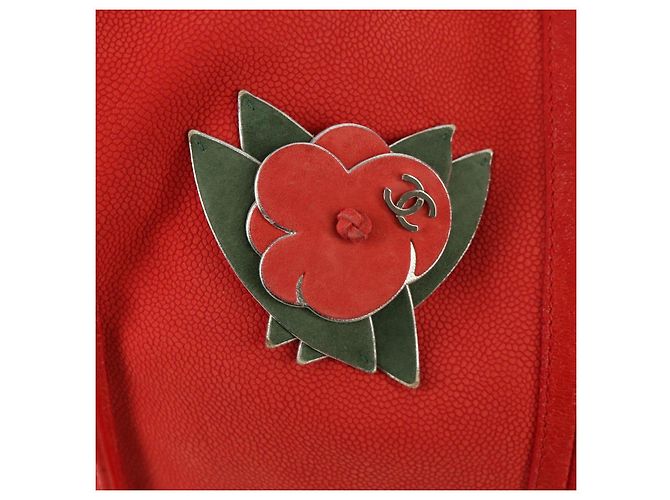 Borsa Tote Camelia a Catena CHANEL Pelle Caviar Rossa Argento CC Auth 142099V Rosso - vista 16