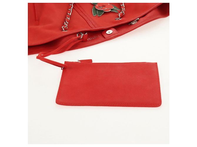 Borsa Tote Camelia a Catena CHANEL Pelle Caviar Rossa Argento CC Auth 142099V Rosso - vista 17