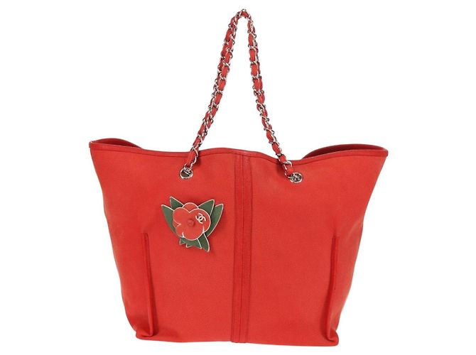 Borsa Tote Camelia a Catena CHANEL Pelle Caviar Rossa Argento CC Auth 142099V Rosso - vista 2