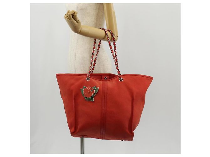 Borsa Tote Camelia a Catena CHANEL Pelle Caviar Rossa Argento CC Auth 142099V Rosso - vista 28