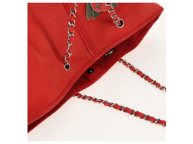 Borsa Tote Camelia a Catena CHANEL Pelle Caviar Rossa Argento CC Auth 142099V Rosso - vista 6