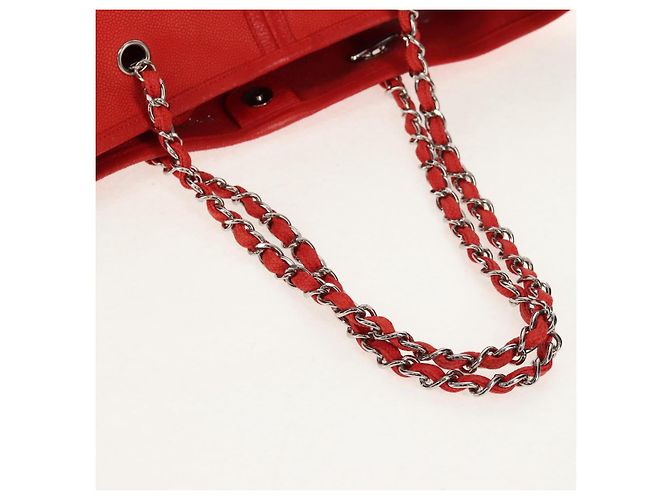Borsa Tote Camelia a Catena CHANEL Pelle Caviar Rossa Argento CC Auth 142099V Rosso - vista 7