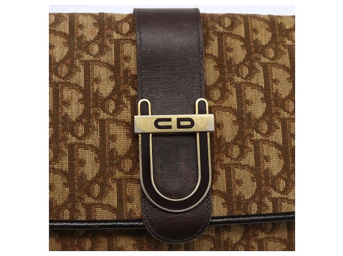 Borsa a Spalla in Tela Trotter Christian Dior Beige Oro Auth 157258 D'oro - vista 14