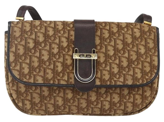 Borsa a Spalla in Tela Trotter Christian Dior Beige Oro Auth 157258 D'oro - vista 2