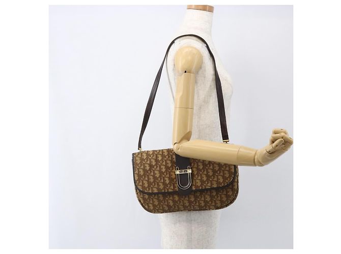 Borsa a Spalla in Tela Trotter Christian Dior Beige Oro Auth 157258 D'oro - vista 22