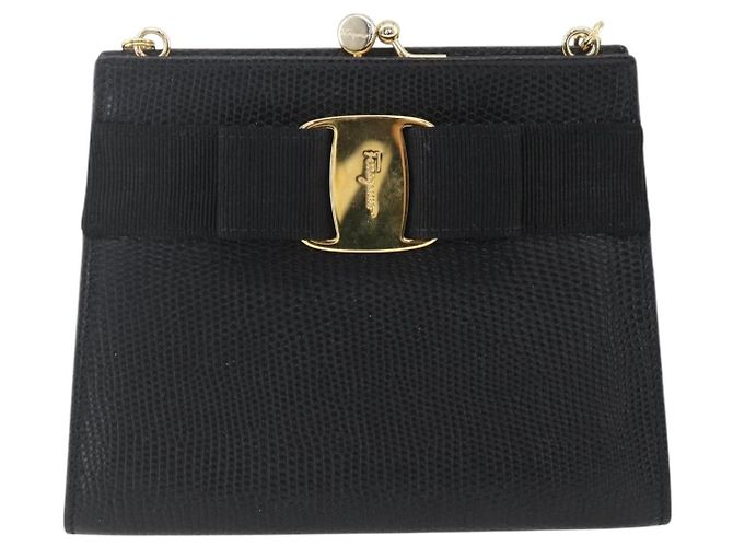 Borsa a Spalla Vala in Pelle Nera e Oro di Salvatore Ferragamo Auth 157062 Nero D'oro - vista 2