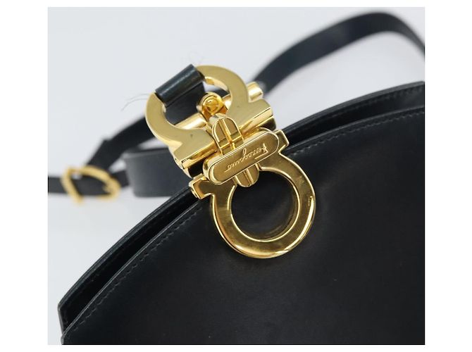 Borsa a Spalla Gancini in Pelle Salvatore Ferragamo Blu Navy Oro Auth 157634 D'oro - vista 14