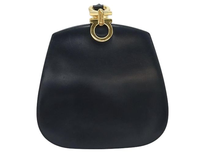 Borsa a Spalla Gancini in Pelle Salvatore Ferragamo Blu Navy Oro Auth 157634 D'oro - vista 2