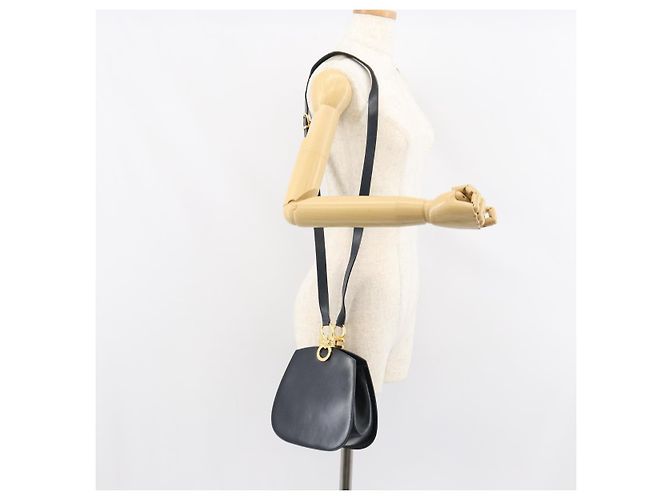 Borsa a Spalla Gancini in Pelle Salvatore Ferragamo Blu Navy Oro Auth 157634 D'oro - vista 20
