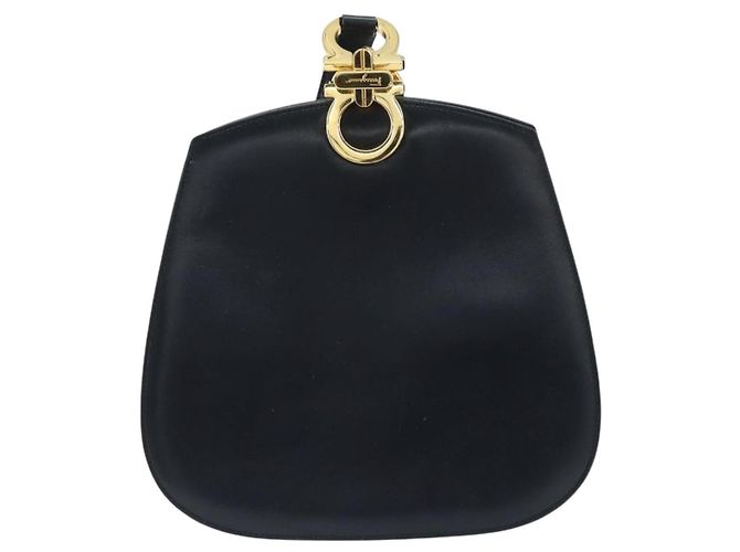 Borsa a Spalla Gancini in Pelle Salvatore Ferragamo Blu Navy Oro Auth 157634 D'oro - vista 3