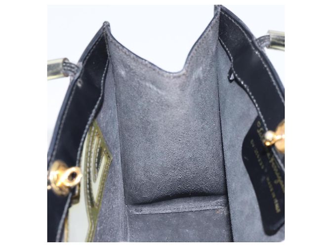 Borsa a Mano Salvatore Ferragamo Smalto Nero Oro Auth 143675 D'oro - vista 17