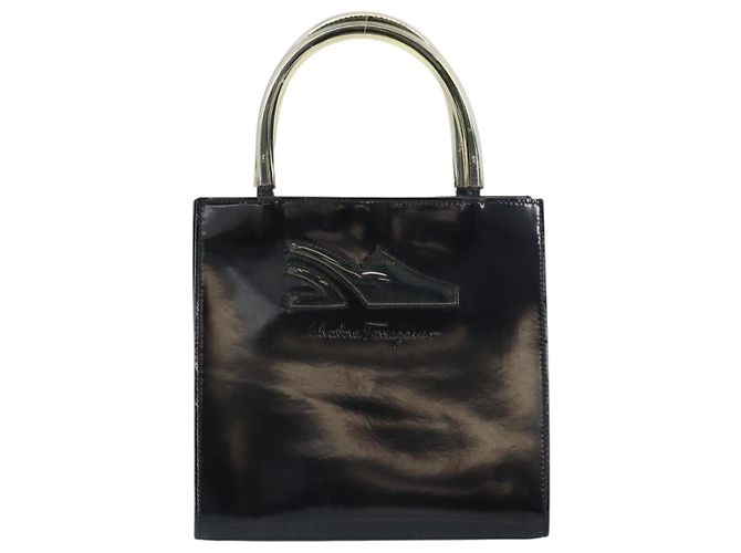 Borsa a Mano Salvatore Ferragamo Smalto Nero Oro Auth 143675 D'oro - vista 2