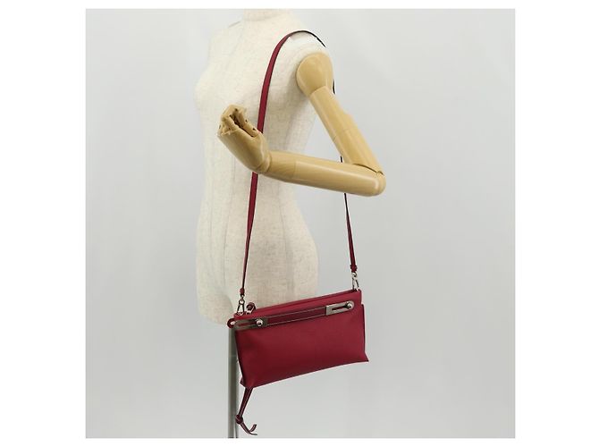 LOEWE Anagram Missy Piccola Borsa a Spalla in Pelle Rossa Argento Auth 153712V Rosso - vista 21